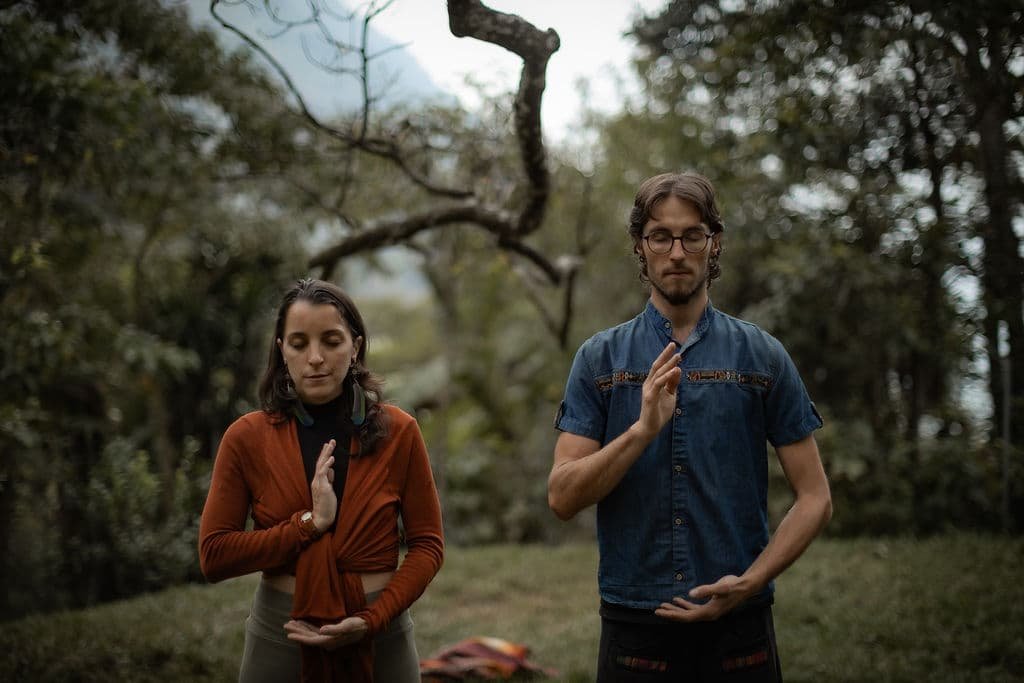 Silvere and Monica practicing together TaiChi at Wuwei Village